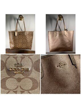 Coach Reversible City Tote In Signature Canvas & Rose Gold F39518 With Removable